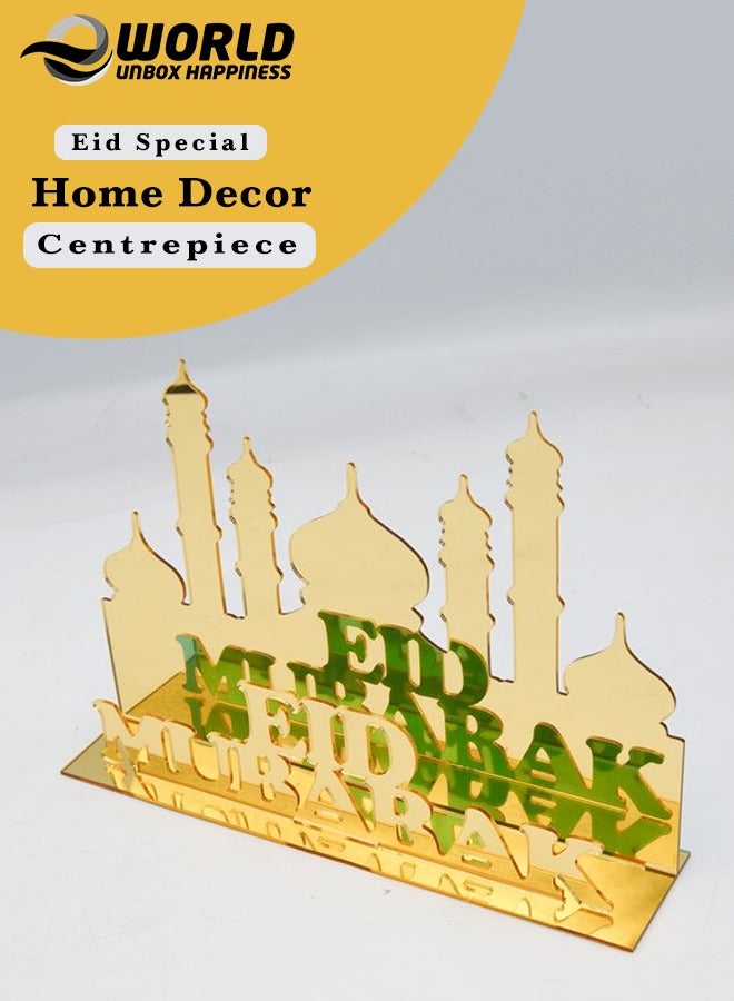 Eworld Exquisite Acrylic Ramadan Tabletop Decor for Home, Islamic Lightweight Craft Ornament Featuring Eid Mubarak Calligraphy, Perfect Crescent Ornaments for Islamic Parties, Radiant in Gold - Image 1