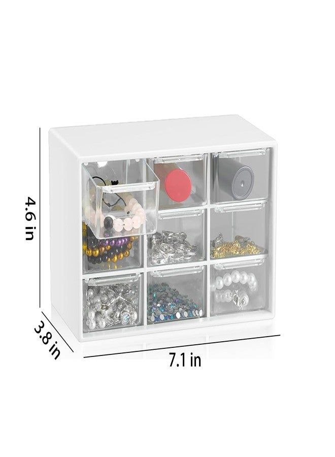 LIPCHEEGO Small Drawer Organizer for Desk, Mini Desktop Drawer Organizer with 9 Clear Drawers, Plastic Desktop Craft Storage Box for Desk Office School Home (White) - Image 2