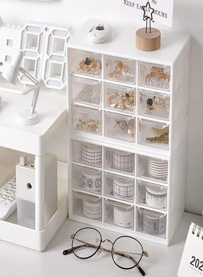 LIPCHEEGO Small Drawer Organizer for Desk, Mini Desktop Drawer Organizer with 9 Clear Drawers, Plastic Desktop Craft Storage Box for Desk Office School Home (White) - Image 5