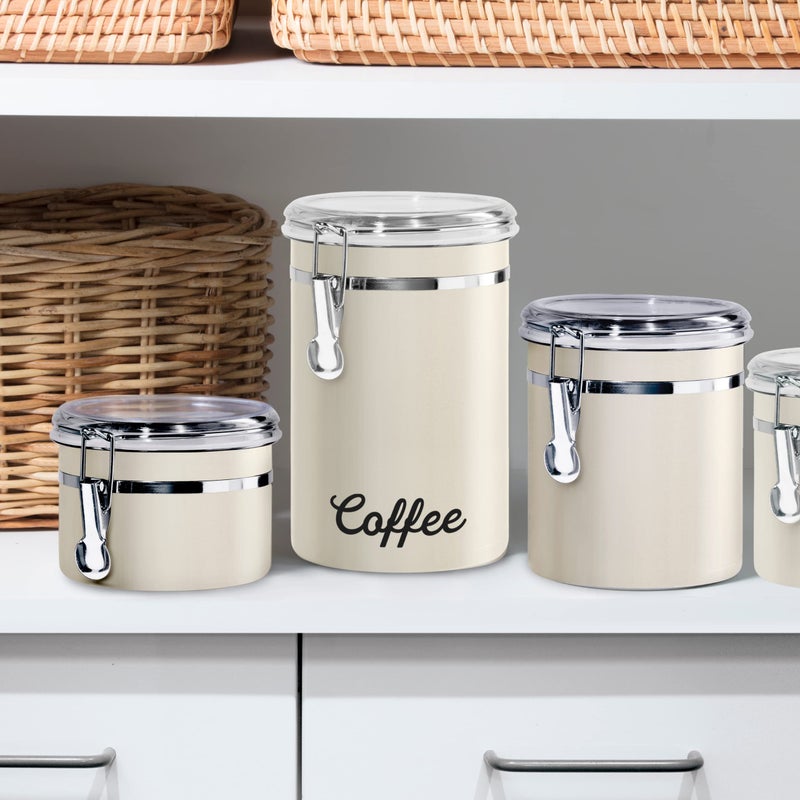 Oggi Stainless Steel Coffee Canister 62 fl oz - Airtight Clamp Lid, Warm Gray, Tinted See-Thru Top - Ideal for Coffee Bean Storage, Ground Coffee Storage, Kitchen Storage, Pantry Storage. 5 x 7.5 - Image 4