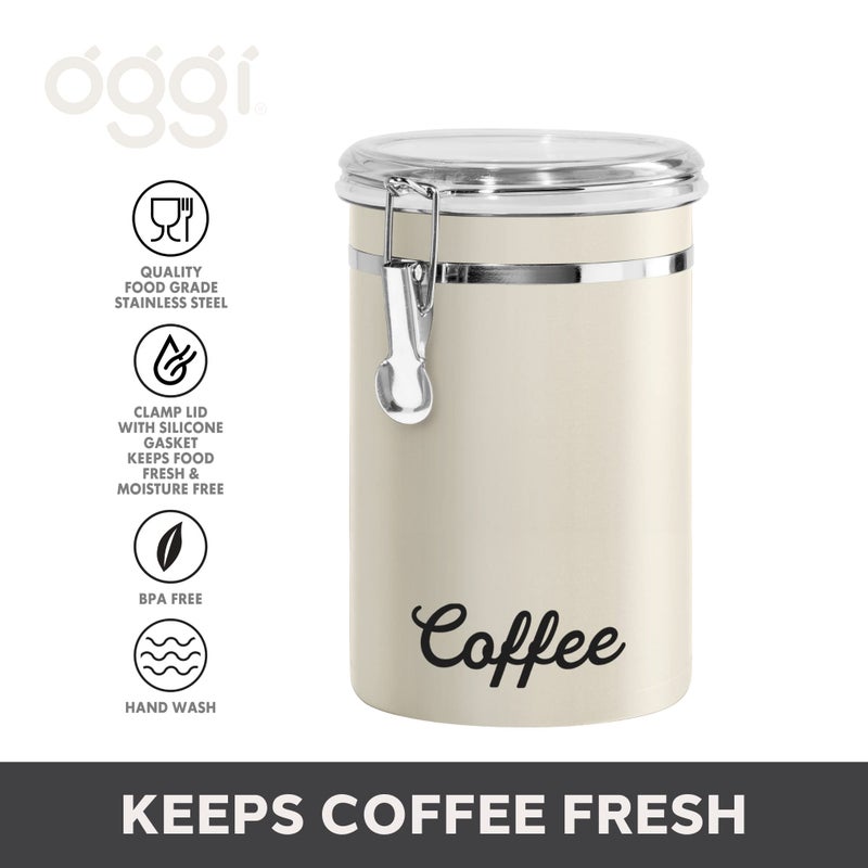 Oggi Stainless Steel Coffee Canister 62 fl oz - Airtight Clamp Lid, Warm Gray, Tinted See-Thru Top - Ideal for Coffee Bean Storage, Ground Coffee Storage, Kitchen Storage, Pantry Storage. 5 x 7.5 - Image 3