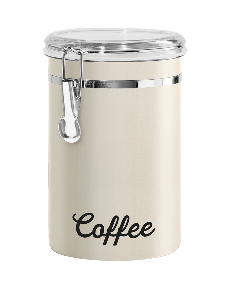 Oggi Stainless Steel Coffee Canister 62 fl oz - Airtight Clamp Lid, Warm Gray, Tinted See-Thru Top - Ideal for Coffee Bean Storage, Ground Coffee Storage, Kitchen Storage, Pantry Storage. 5 x 7.5 - Image 1