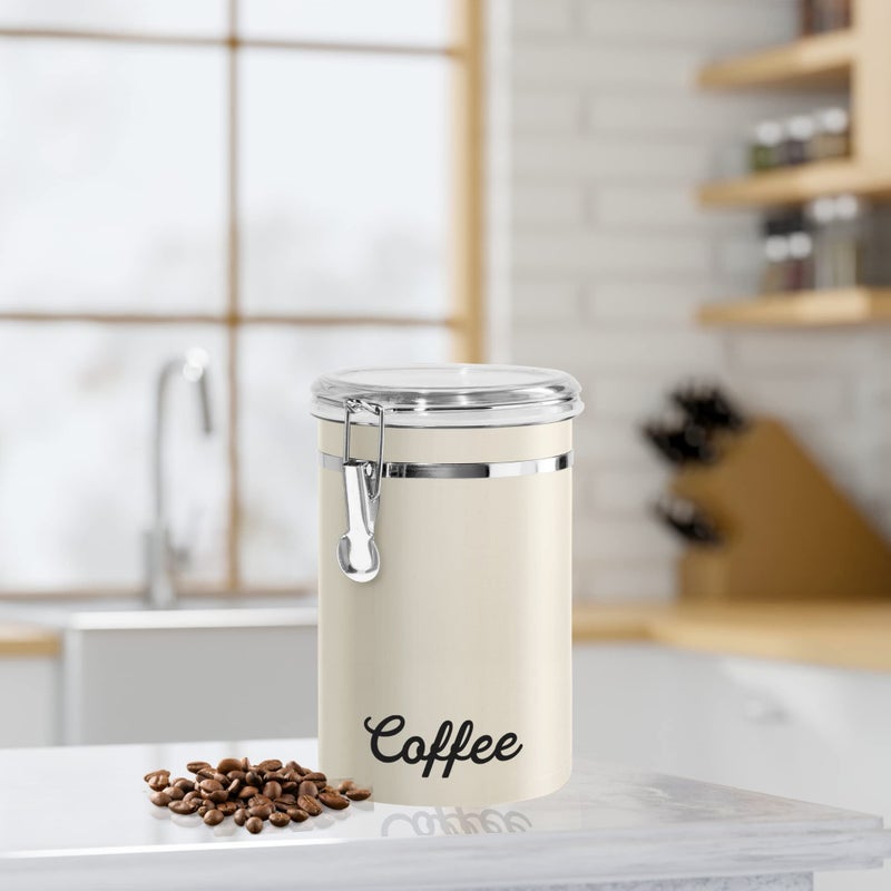 Oggi Stainless Steel Coffee Canister 62 fl oz - Airtight Clamp Lid, Warm Gray, Tinted See-Thru Top - Ideal for Coffee Bean Storage, Ground Coffee Storage, Kitchen Storage, Pantry Storage. 5 x 7.5 - Image 2