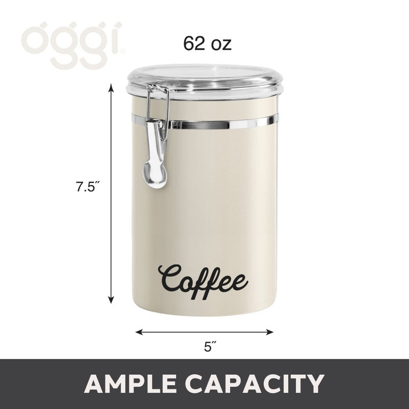 Oggi Stainless Steel Coffee Canister 62 fl oz - Airtight Clamp Lid, Warm Gray, Tinted See-Thru Top - Ideal for Coffee Bean Storage, Ground Coffee Storage, Kitchen Storage, Pantry Storage. 5 x 7.5 - Image 5