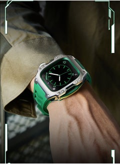 Generic Fluororubber Strap with 316L stainless steel for Apple Watch 44/45 , Luxury Super racing elements refit Kit for Apple iWatch series 9 8 7 SE 6 5 4, green（Not Watch）  - Image 2