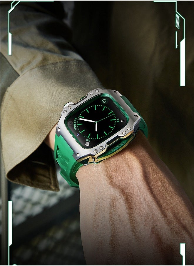 Generic Fluororubber Strap with 316L stainless steel for Apple Watch 44/45 , Luxury Super racing elements refit Kit for Apple iWatch series 9 8 7 SE 6 5 4, green（Not Watch）  - Image 2
