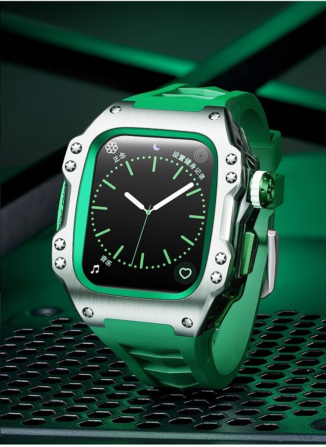 Generic Fluororubber Strap with 316L stainless steel for Apple Watch 44/45 , Luxury Super racing elements refit Kit for Apple iWatch series 9 8 7 SE 6 5 4, green（Not Watch）  - Image 3