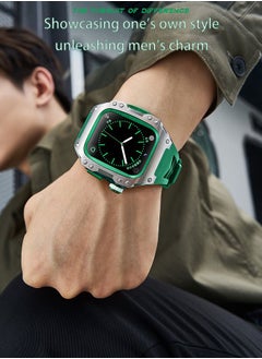 Generic Fluororubber Strap with 316L stainless steel for Apple Watch 44/45 , Luxury Super racing elements refit Kit for Apple iWatch series 9 8 7 SE 6 5 4, green（Not Watch）  - Image 5