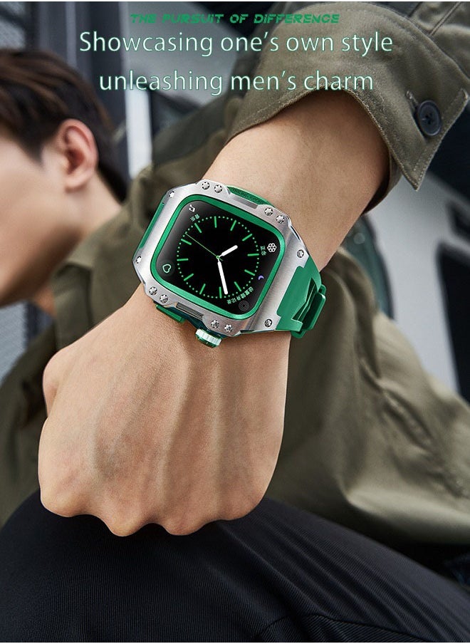 Generic Fluororubber Strap with 316L stainless steel for Apple Watch 44/45 , Luxury Super racing elements refit Kit for Apple iWatch series 9 8 7 SE 6 5 4, green（Not Watch）  - Image 5