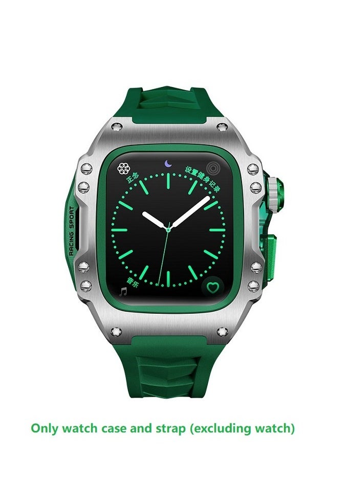 Generic Fluororubber Strap with 316L stainless steel for Apple Watch 44/45 , Luxury Super racing elements refit Kit for Apple iWatch series 9 8 7 SE 6 5 4, green（Not Watch）  - Image 1