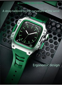 Generic Fluororubber Strap with 316L stainless steel for Apple Watch 44/45 , Luxury Super racing elements refit Kit for Apple iWatch series 9 8 7 SE 6 5 4, green（Not Watch）  - Image 4