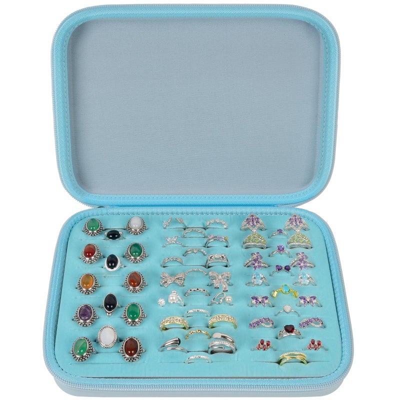 GWCASE Ring Organizer Storage Case - Jewelry Ring Display Collector Box with 42 Slots. Rings Tray Holder Showcase Fits for 50+ Rings, Earrings, Brooches and Cufflinks (Box Only)-Blue - Image 1
