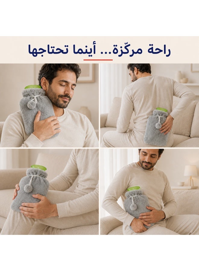 PRIMA Flexible Silicone Hot Water Bottle With Soft Faux Fur Cover, 2 Litre Capacity For Abdomen, Lower Back, Neck, Shoulders And Knees - Image 4