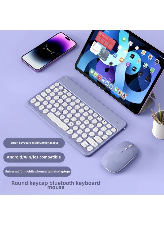 Round Cap Bluetooth Keyboard For IPad Huawei Mobile Phone Tablet PC Charging Magnetic Wireless Mouse Keyboard Wholesale-Color:Square 10inch Keyboard + Mouse Purple-tc Port-Product Type:Bluetooth Keyboard