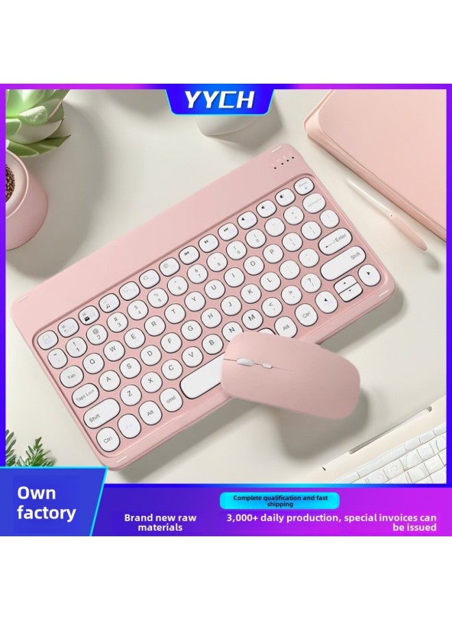 Round Cap Bluetooth Keyboard For IPad Huawei Mobile Phone Tablet PC Charging Magnetic Wireless Mouse Keyboard Wholesale-Color:Square 10inch Keyboard + Mouse Purple-tc Port-Product Type:Bluetooth Keyboard