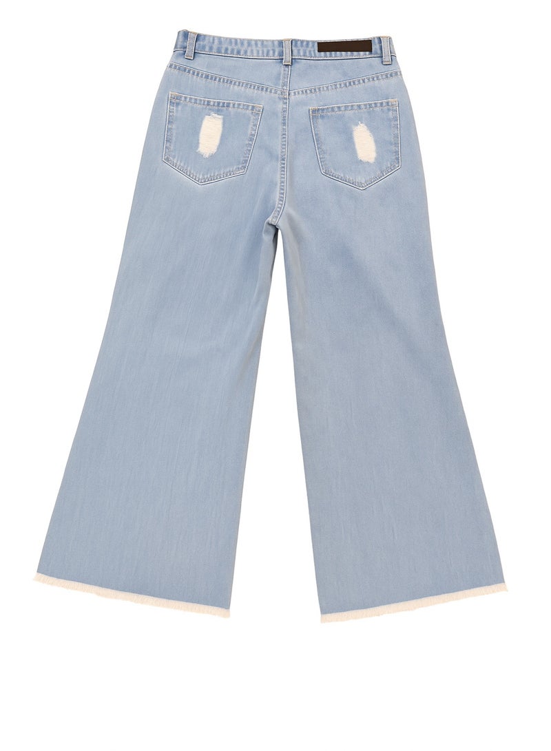 CHEVALIER FASHION Women’s Wide-Leg Distressed Patch Jeans – Trendy Light Blue Denim - Image 4