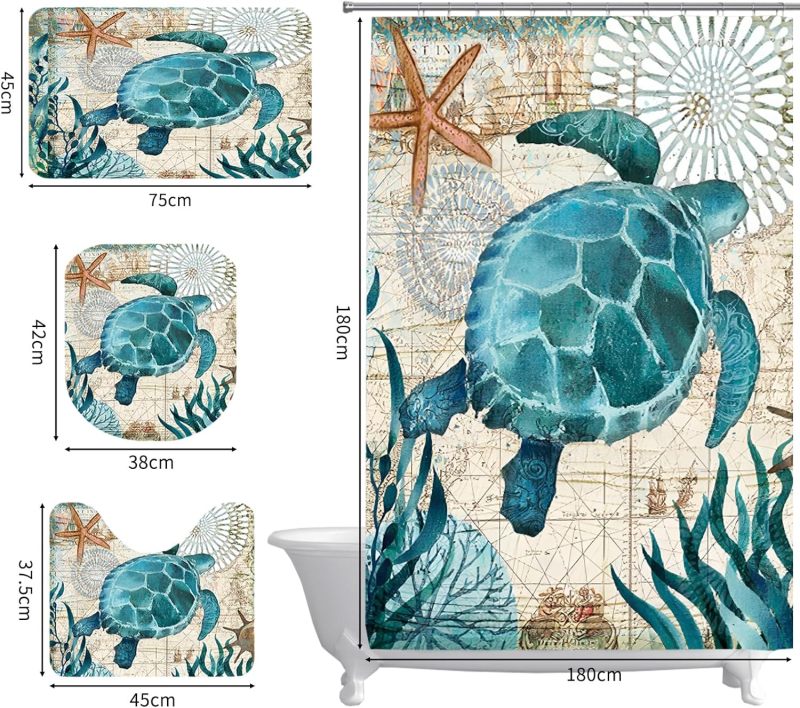 Shower Curtain Set: Blue - Bathroom Curtain Set for Home Bathroom Use - Image 2