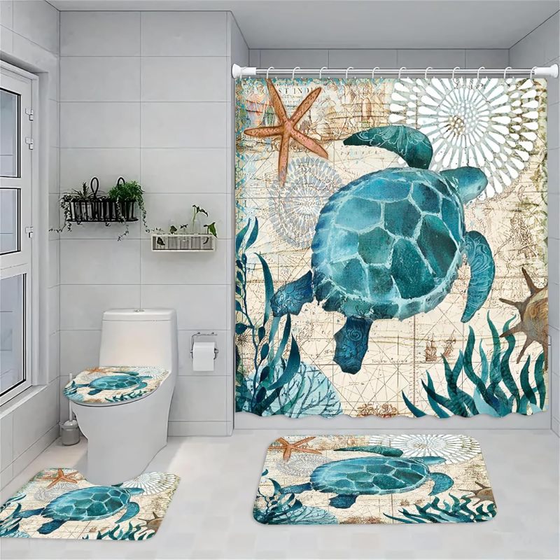 Shower Curtain Set: Blue - Bathroom Curtain Set for Home Bathroom Use - Image 1