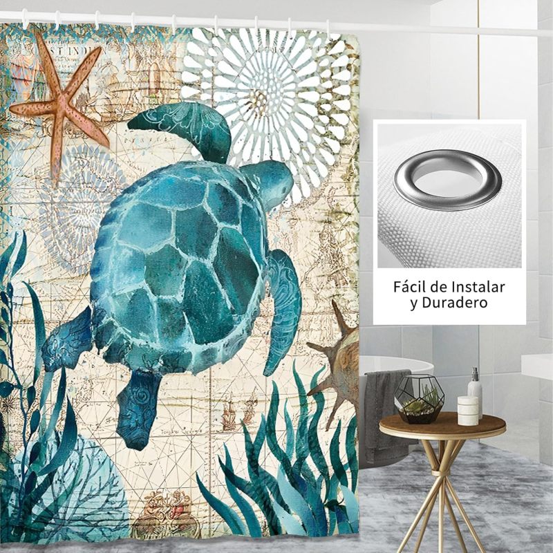 Shower Curtain Set: Blue - Bathroom Curtain Set for Home Bathroom Use - Image 3