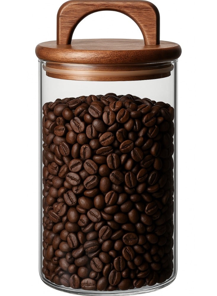 Homesmiths Homesmiths Borosilicate Glass Food Storage Jar with Acacia Wood Airtight Lid & Handle, 1000ml, 18cm – Durable, Elegant Kitchen Storage Solution - Image 1