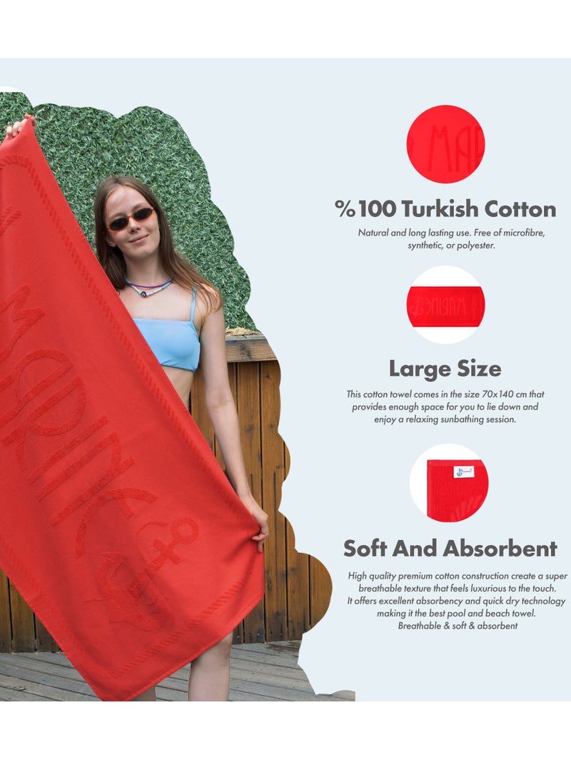 Anemoss Large Size Beach Towel, 100% Turkish Cotton, Anchor Design, Red, High Absorbent, Soft Towel, 70x140cm  - Image 3