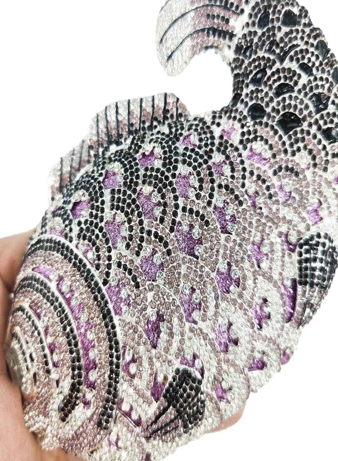 Boutique De FGG حقائب يد صغيرة مرصعة بأحجار الراين على شكل سمكة من بوتيك دي إف جي جي، حقائب سهرة رسمية للنساء، حقائب حفلات التخرج، حقائب زفاف، حقيبة يد كريستالية، صغيرة، بنفسجي أسود رقم 21، صغيرة - Image 4
