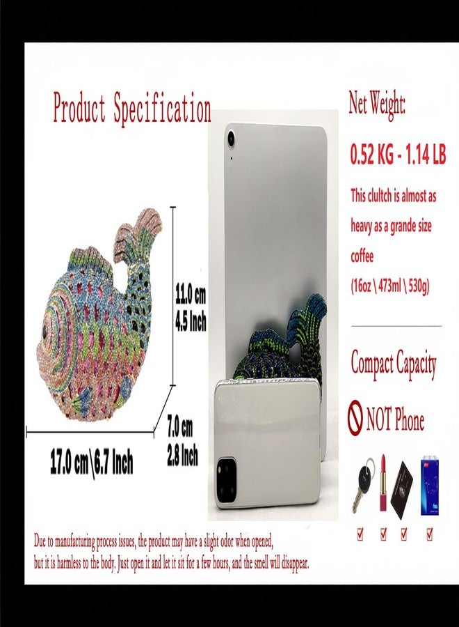 Boutique De FGG حقائب يد صغيرة مرصعة بأحجار الراين على شكل سمكة من بوتيك دي إف جي جي، حقائب سهرة رسمية للنساء، حقائب حفلات التخرج، حقائب زفاف، حقيبة يد كريستالية، صغيرة، بنفسجي أسود رقم 21، صغيرة - Image 3