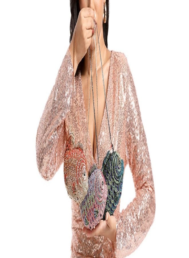 Boutique De FGG حقائب يد صغيرة مرصعة بأحجار الراين على شكل سمكة من بوتيك دي إف جي جي، حقائب سهرة رسمية للنساء، حقائب حفلات التخرج، حقائب زفاف، حقيبة يد كريستالية، صغيرة، بنفسجي أسود رقم 21، صغيرة - Image 2