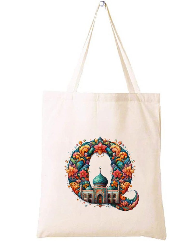PRINTSHOP4ME Initial Monogram Tote Bag - Cotton Tote with Initial Design Printed - Perfect for School, Travel and Birthday Gift - Eco-Friendly Canvas Cotton Tote Bag for Women - Gift for Ramadan  - Image 1