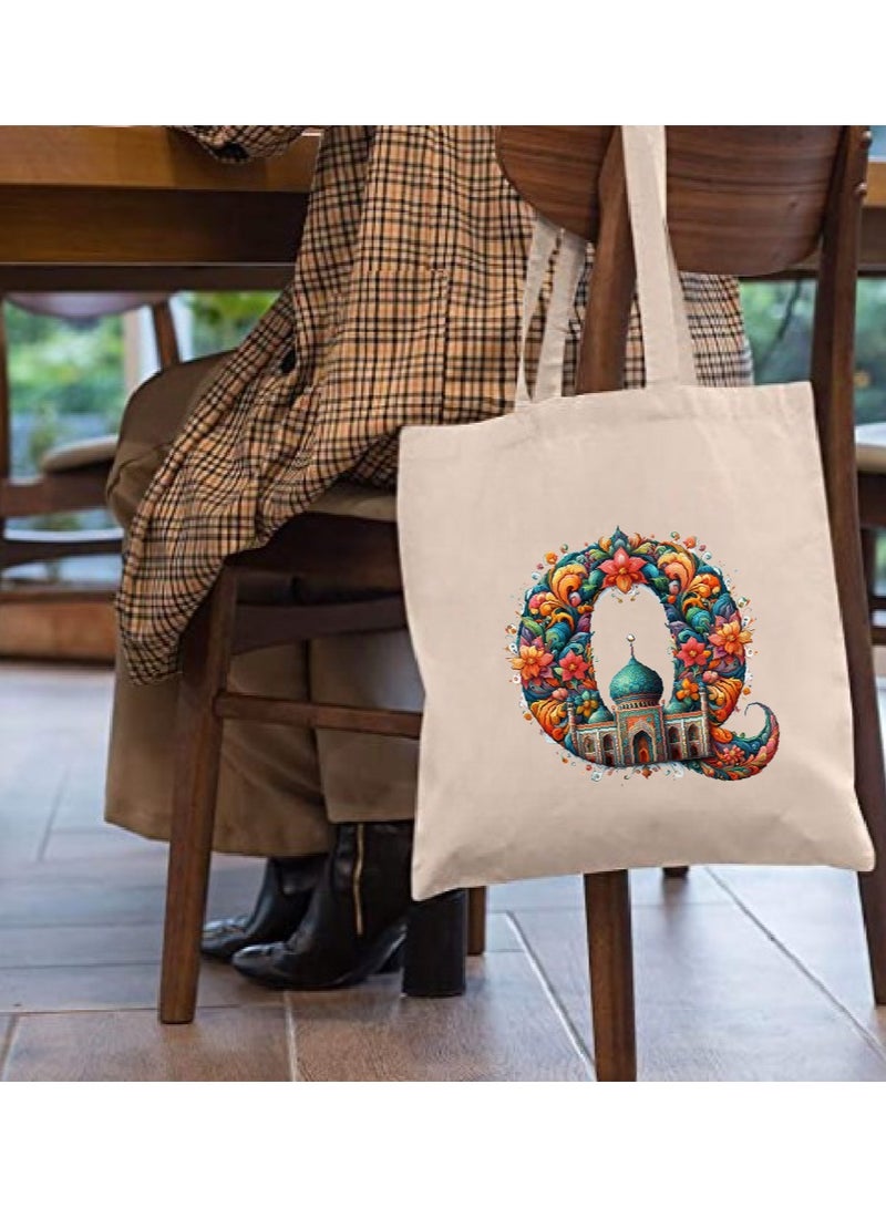 PRINTSHOP4ME Initial Monogram Tote Bag - Cotton Tote with Initial Design Printed - Perfect for School, Travel and Birthday Gift - Eco-Friendly Canvas Cotton Tote Bag for Women - Gift for Ramadan  - Image 3