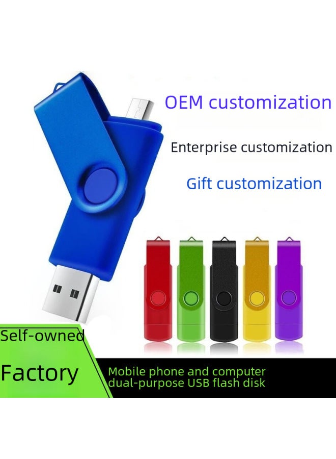 Loquat Metal Rotating Mobile Phone Usb Flash Drive 16gb 32gb For Android Computer Use Otg Customized Gifts Usb Drive Text Engraving-Color:Green-Capacity:128GB  - Image 2