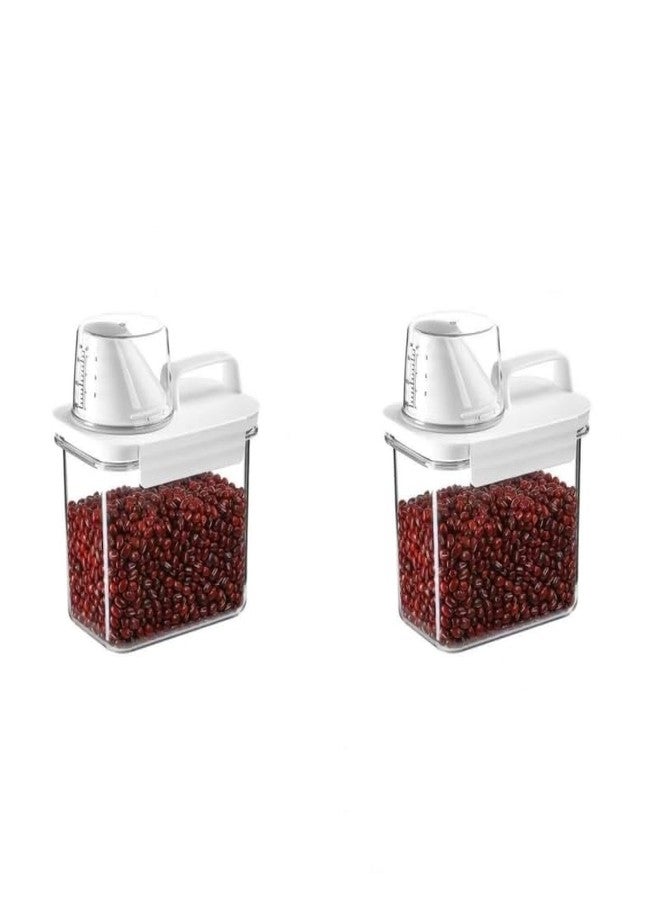 Frianchlly 2PCS Airtight Food Storage Containers measuring Cup,Plastic Dry Food Canisters for Kitchen Pantry Organization and Storage, One handed Leak Proof Lids White. - Image 1