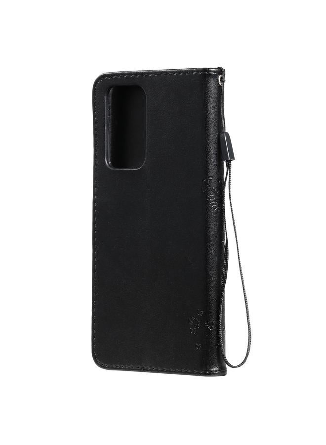 erorex Case For OPPO Reno6 Pro+ 5G Tree & Cat Pattern Pressed Printing Horizontal Flip PU Leather Case with Holder & Card Slots & Wallet & Lanyard - Image 3