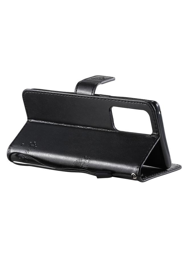 erorex Case For OPPO Reno6 Pro+ 5G Tree & Cat Pattern Pressed Printing Horizontal Flip PU Leather Case with Holder & Card Slots & Wallet & Lanyard - Image 5