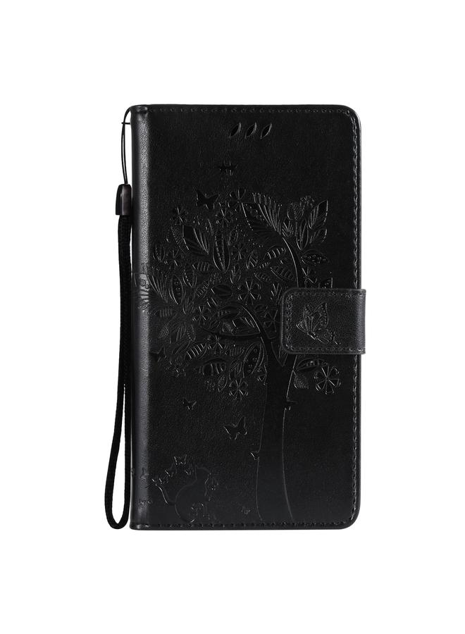 erorex Case For OPPO Reno6 Pro+ 5G Tree & Cat Pattern Pressed Printing Horizontal Flip PU Leather Case with Holder & Card Slots & Wallet & Lanyard - Image 2