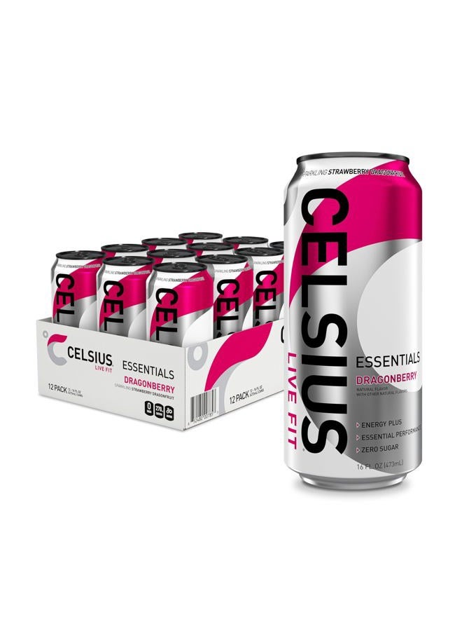 CELSIUS مشروب الطاقة الفوار دراجون بيري، خالي من السكر، 16 أونصة سائلة (عبوة من 12) - Image 1