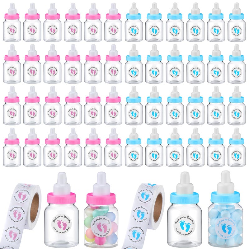 Tondiamo Tondiamo 48 Pcs Blue Pink Baby Shower Mini Bottle Favors 1 5 x 3 5 Inch Baby Shower Candy Jar Mini Milk Bottle Party Favor Fillable Gift Boxes for Boys Girls Birthday Party Games Decorations
