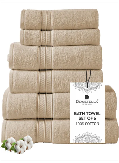 Donetella Premium Towel 6-Pcs Set, 100% Combed Cotton 600 GSM, Highly Absorbent, Quick Dry Towel Set Include 2 Bath Towel, 2 Bath Sheet, 2 Hand Towel, Best Set for Bathroom Gym, Hotel And Spa
