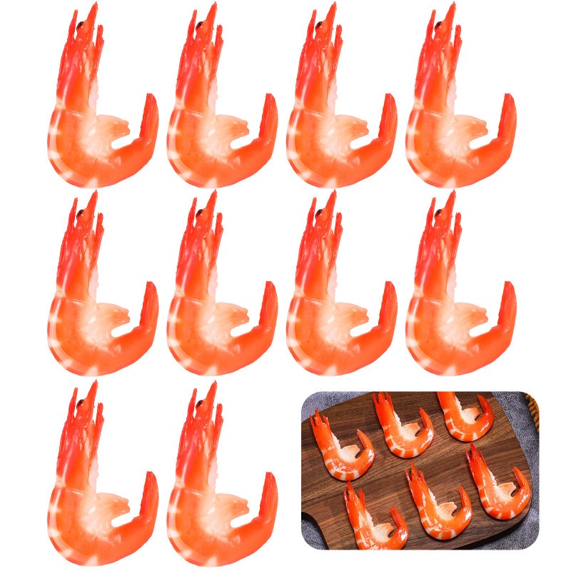 Chalyna 9 Pcs Red Simulated Fake Shrimps Model Simulated Cooked Shrimps Artificial Fake Food Model for Kitchen Home Decoration Food Sample Display and Photography Prop - Image 2