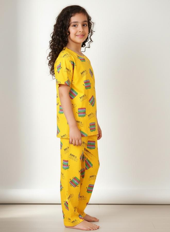 Anthrilo Girls Yellow Pop It Cotton T-Shirt and Pants Set - Image 2