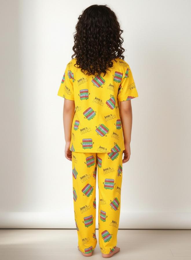Anthrilo Girls Yellow Pop It Cotton T-Shirt and Pants Set - Image 3