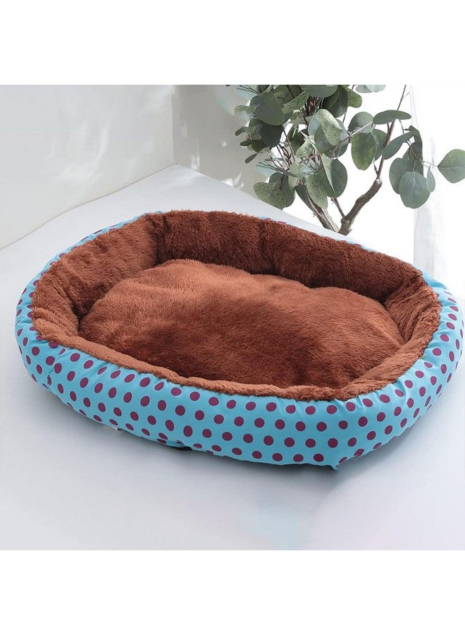 Hearts Dog & Cat Bed|Soft Plush Top Pet Bed|Oxford Cloth With High-Quality Polyester Filling|Medium Washable Dog Bed|Circular Cat Bed With Rise-Edge Pillow|Qy039Bc-M|Blue & Coffee - Image 1