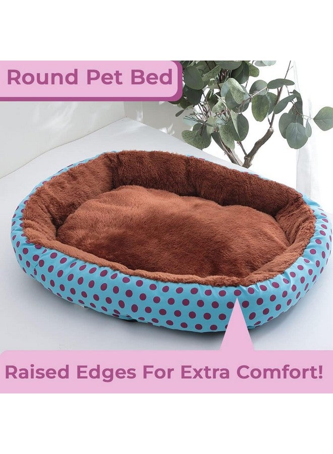 Hearts Dog & Cat Bed|Soft Plush Top Pet Bed|Oxford Cloth With High-Quality Polyester Filling|Medium Washable Dog Bed|Circular Cat Bed With Rise-Edge Pillow|Qy039Bc-M|Blue & Coffee - Image 3