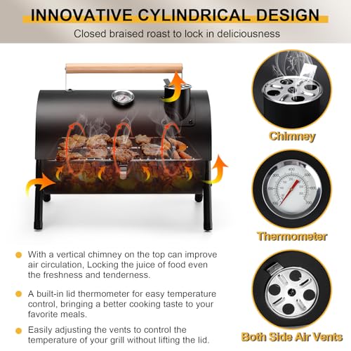 Joyfair Portable Charcoal Grill Set, Small Tabletop Barbecue Grill with Accessories Tools for Outdoor Camping BBQ Grilling Backyard Party Cooking, Heavy Duty & Innovative Design, Thermometer & Chimney - Image 3