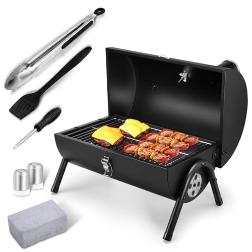 Joyfair Portable Charcoal Grill Set, Small Tabletop Barbecue Grill with Accessories Tools for Outdoor Camping BBQ Grilling Backyard Party Cooking, Heavy Duty & Innovative Design, Thermometer & Chimney - Image 1