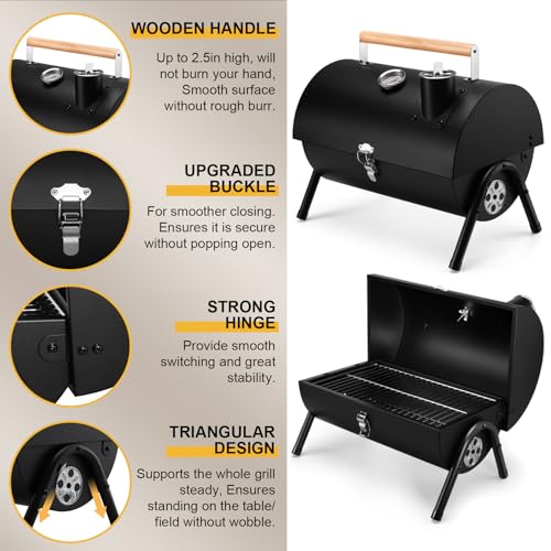 Joyfair Portable Charcoal Grill Set, Small Tabletop Barbecue Grill with Accessories Tools for Outdoor Camping BBQ Grilling Backyard Party Cooking, Heavy Duty & Innovative Design, Thermometer & Chimney - Image 5