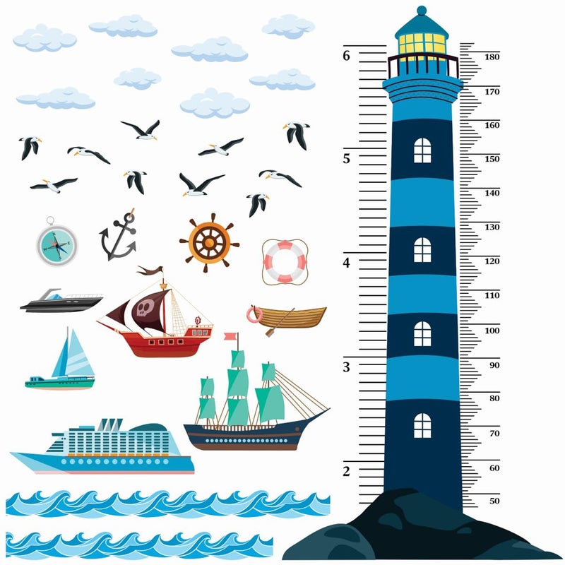 DEKOSH Nautical Theme Kids Height Wall Chart with Dual Scale & Beautiful Design DKX1601 - Image 1