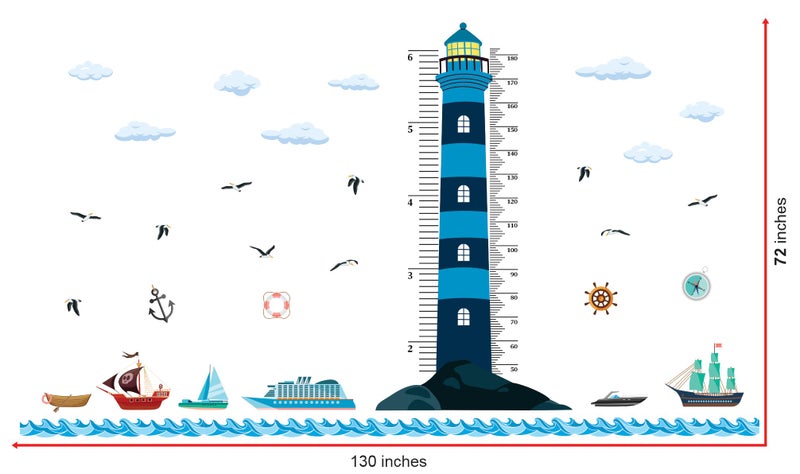 DEKOSH Nautical Theme Kids Height Wall Chart with Dual Scale & Beautiful Design DKX1601 - Image 2