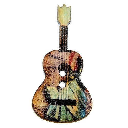 AKOAK 2-Hole 50 Pcs/Pack Vintage Style Guitar Shape Printed Wooden Sewing Buttons for Craft Sewing Scrapbooking DIY Decorative - Image 2