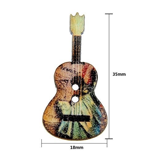 AKOAK 2-Hole 50 Pcs/Pack Vintage Style Guitar Shape Printed Wooden Sewing Buttons for Craft Sewing Scrapbooking DIY Decorative - Image 5